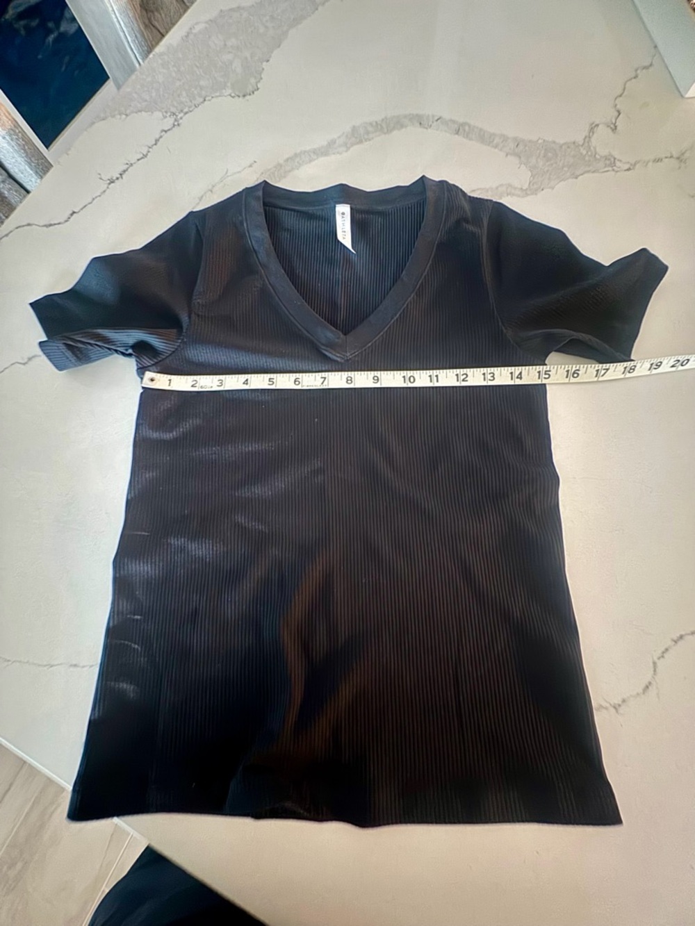 Athleta Black Ribbed V-Neck Top